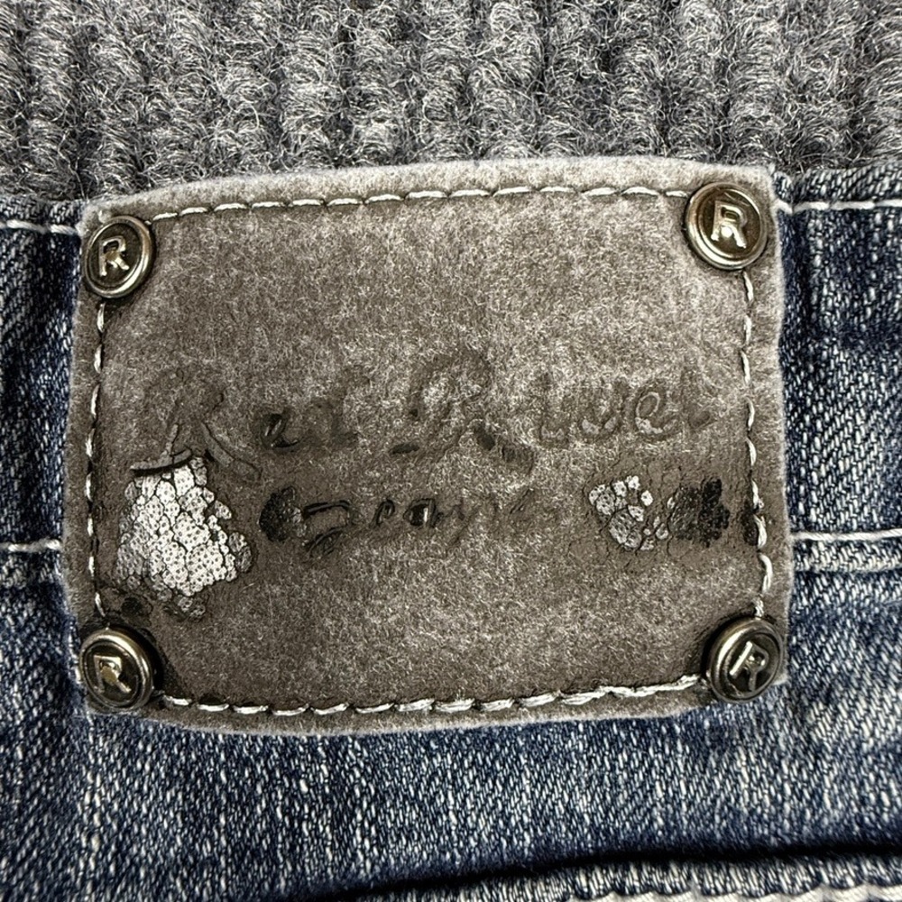 Red Rivet Womens Skinny Jeans Dark Wash Rhinestone Fleur De Lis Size 9 - Picture 12 of 13